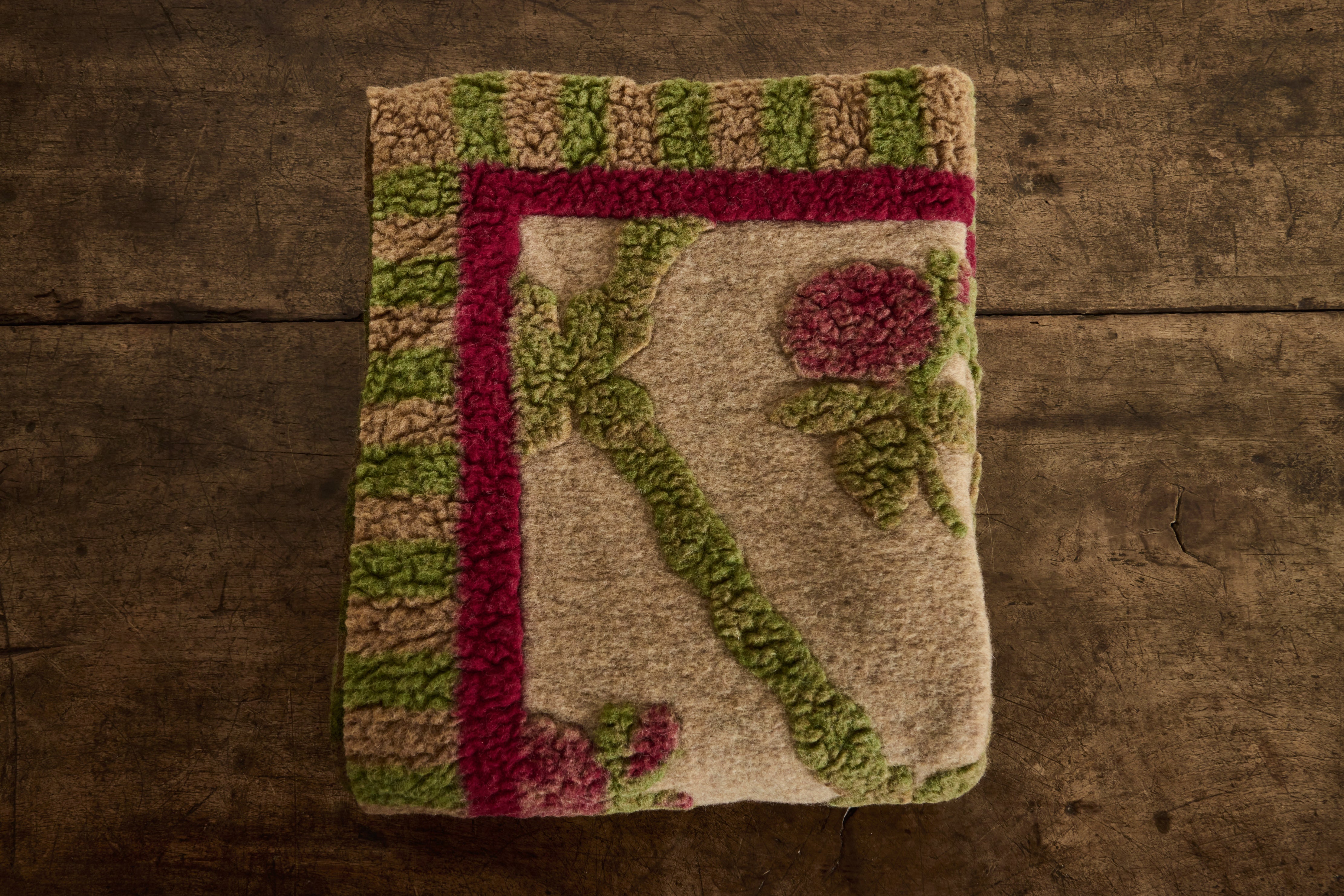 Italian Wool Throw in Green Bordeaux