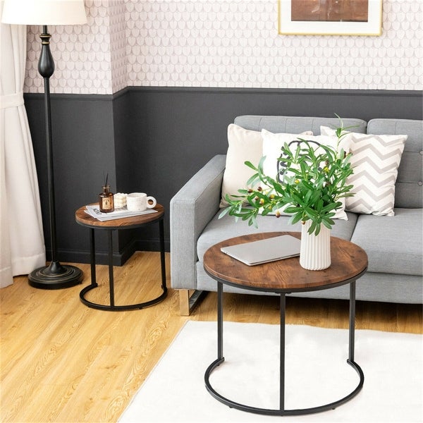 Set of 2 Round Stacking Nesting Coffee Tables