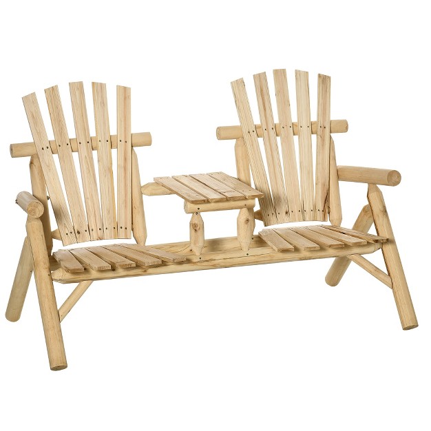 Outsunny Wood Adirondack Patio Chair Bench With Center Coffee Table Perfect For Lounging And Relaxing Outdoors