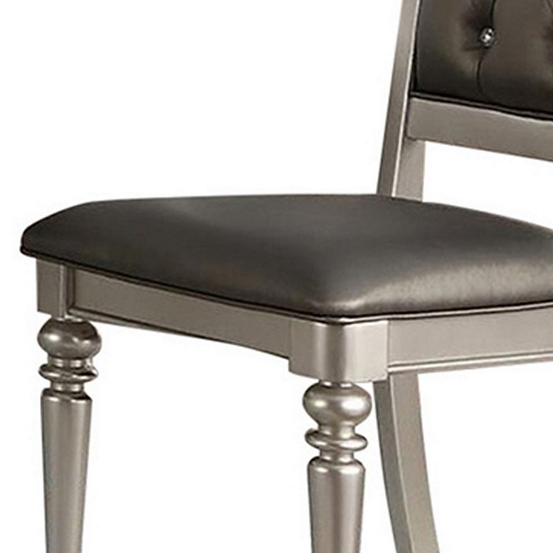 Rubber Wood Dining Chair With Diamond Tufted Back， Set Of 2，Gray