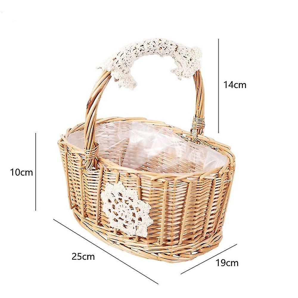 Braided Design Flower Print Widely Applied Tote Picnic Weaving Basket For Wedding