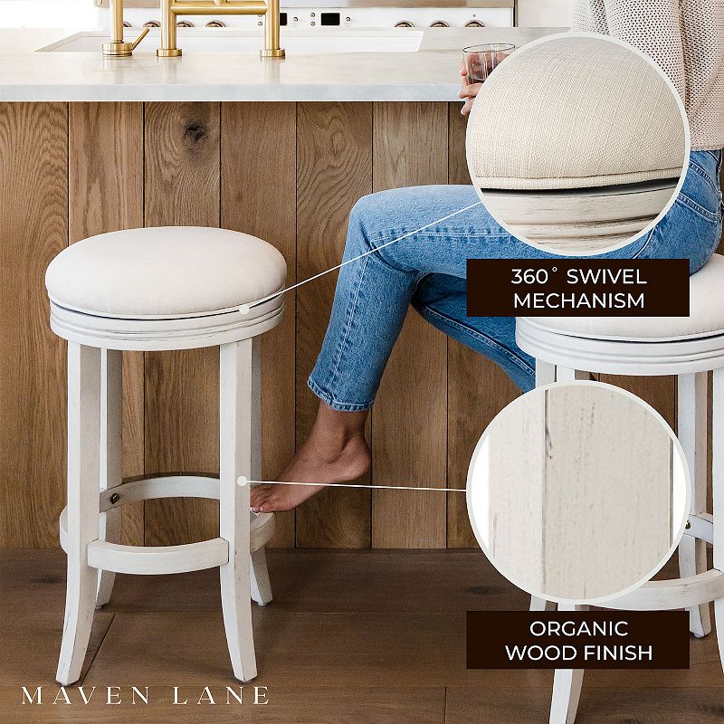 Maven Lane Eva Bar Stool In White Oak Finish W/ Natural Color Fabric Upholstery