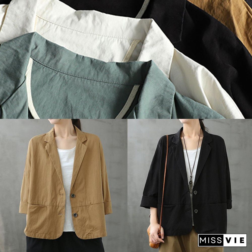 Loose Notched Button Down fall top Inspiration green blouses