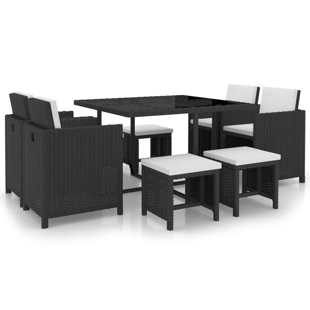 vidaXL 9 Piece Patio Dining Set with Cushions Poly Rattan Black   43\