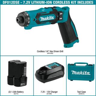 Makita 7.2V Lithium-Ion 14 in. Cordless Hex Driver-Drill Kit with Auto-Stop Clutch DF012DSE