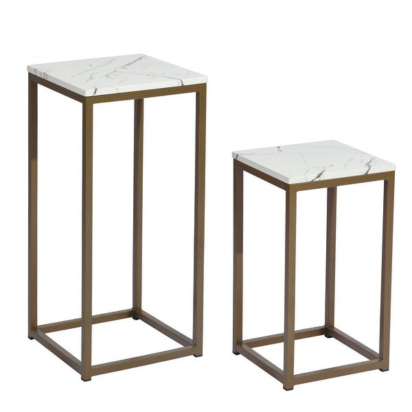 Set of 2 End Table Set， Square Side Tables， Marble panel and Gold frame