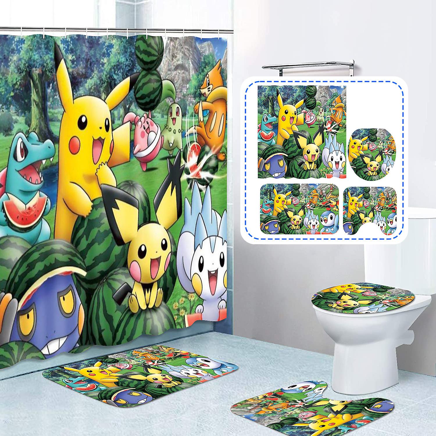 Born Pretty Pokemon Pikachu Charmander Kawaii Anime Cartoon Bathroom Curtains Shower Curtain Set Waterproof Anti-mould Polyester Decor