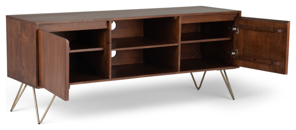 Hunter Solid Mango Wood TV Media Stand For TVs up to 65 quot  Midcentury   Entertainment Centers And Tv Stands   by Simpli Home Ltd.  Houzz