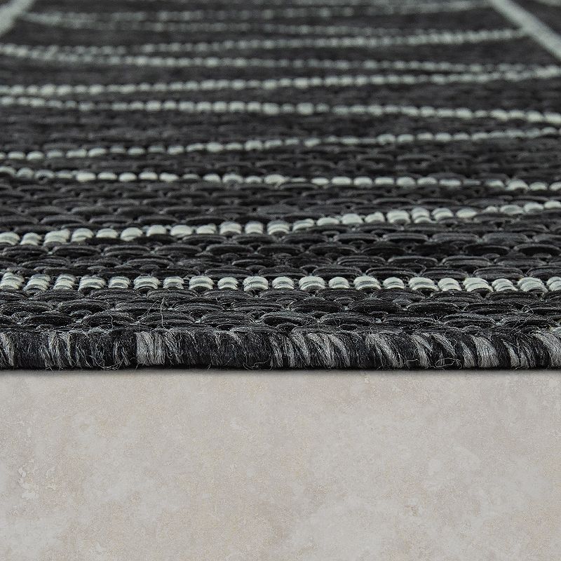 Black Grey Outdoor Rug Modern Ethnic pattern for Patio/Balcony