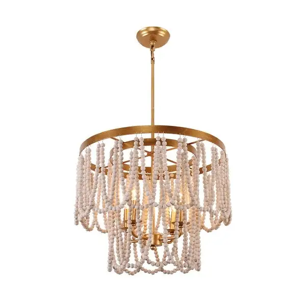 CurveCurio Bohemia 4-Light Wood Beaded Chandelier Rustic Pendant lighting for Living Room， Dining Room Shopping - The Best Deals on Chandeliers