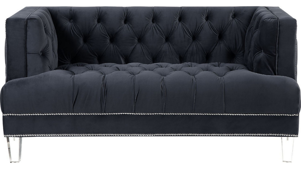 Benzara BM250235 Velvet Fabric Upholstered Loveseat  Black   Contemporary   Loveseats   by Uber Bazaar  Houzz