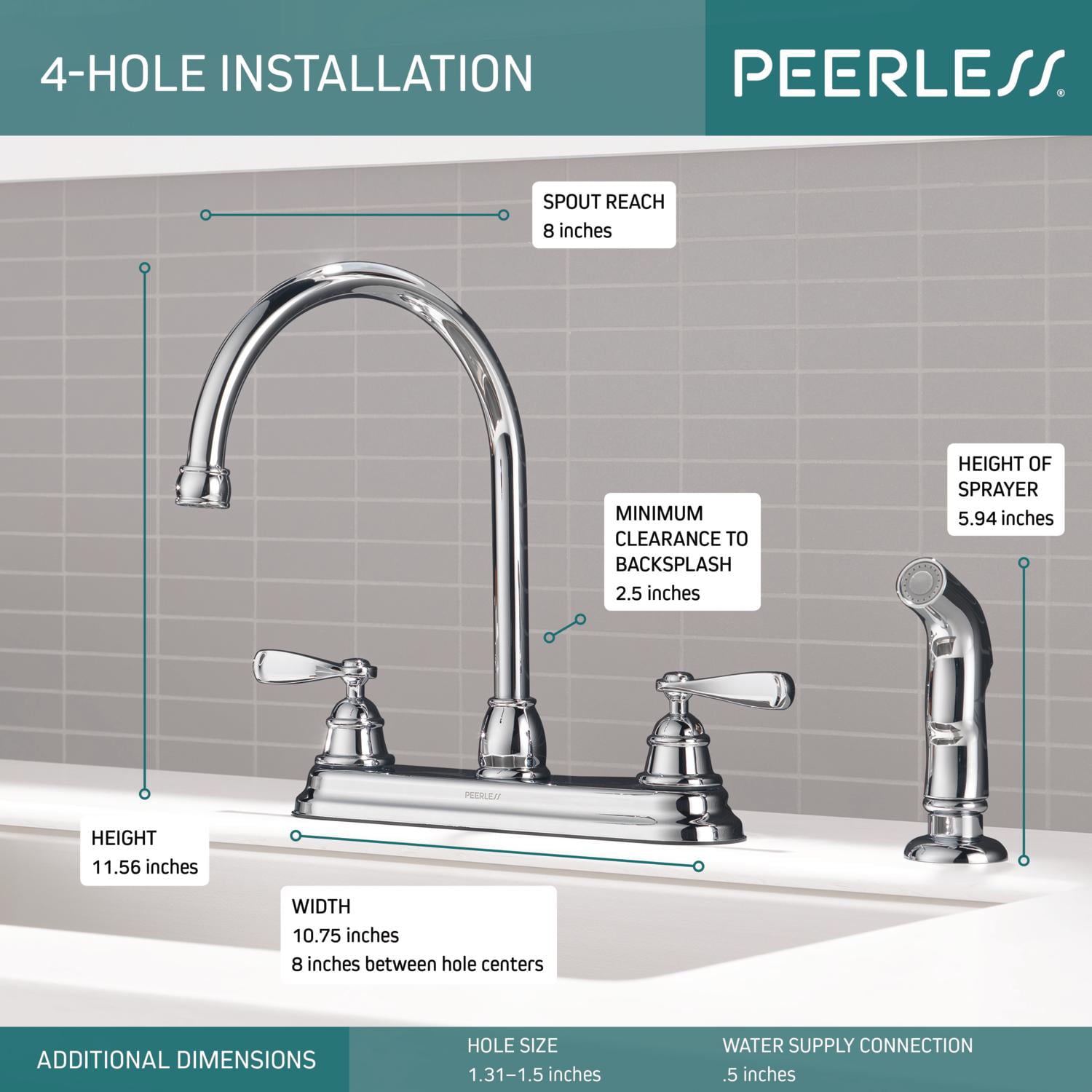 Peerless Two Handle Deck-mount Kitchen Faucet in Chrome