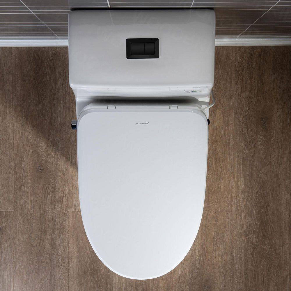 WOODBRIDGE 1-Piece 1.1GPF1.6 GPF Dual Flush Elongated Toilet in White With Advance Smart Bidet Seat HT0067