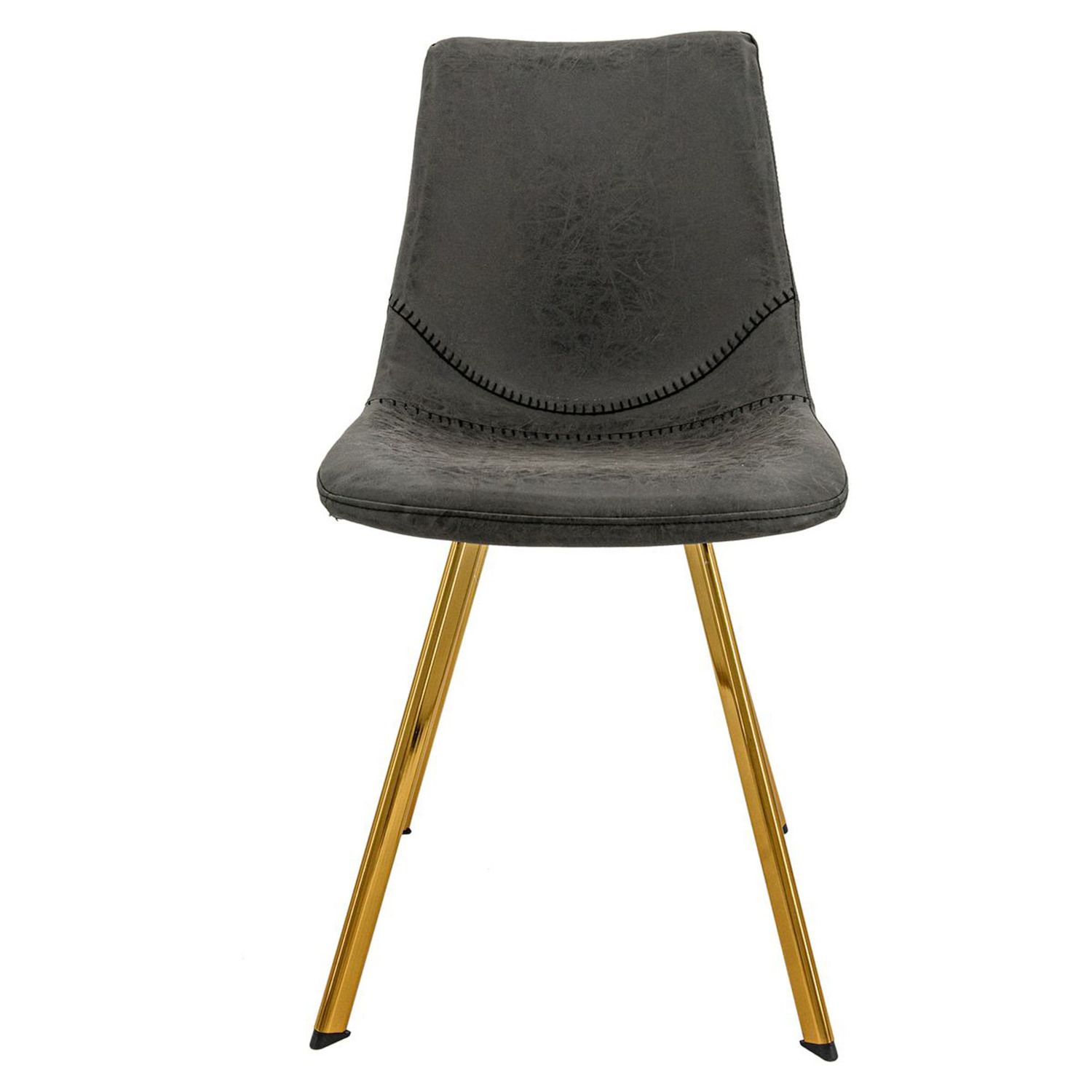 LeisureMod Markley Modern Leather Dining Chair with Gold Legs - Charcoal Black