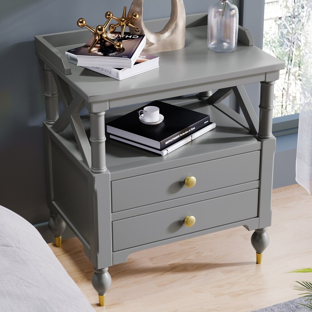 Modern Nightstand Bedside Table with 2 Drawers and Open Compartment Side Table Sofa Table Accent Table