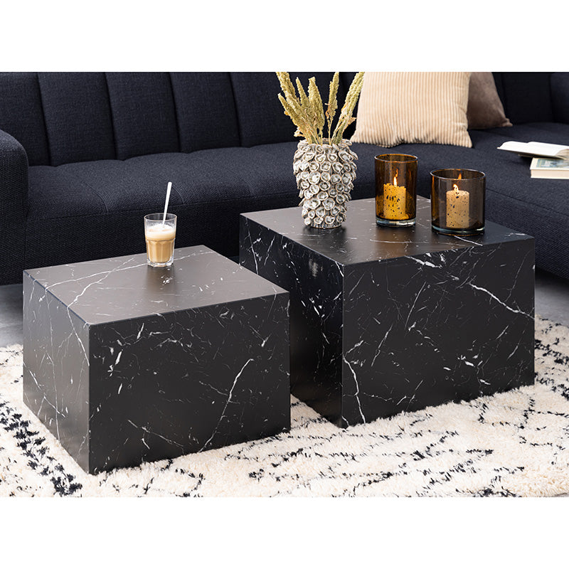 DICE Nest of 2 Square Coffee Tables - Black Marble Effect