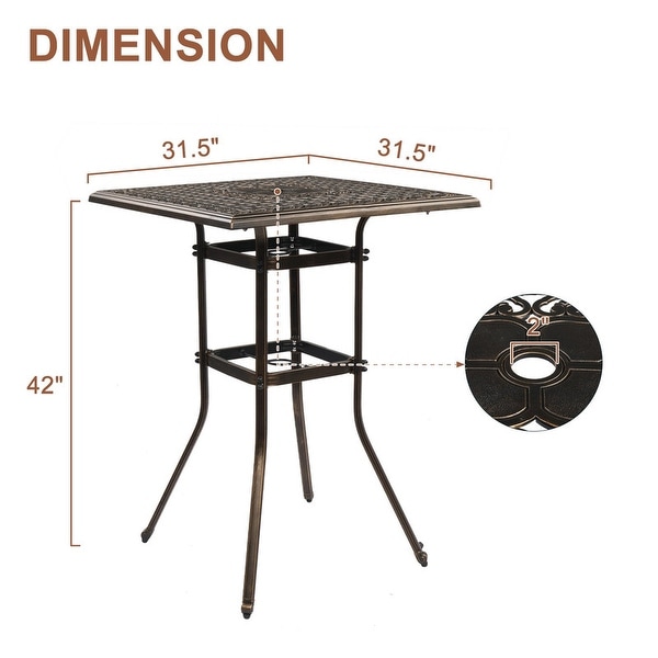 Patio Bar Height Table Cast Aluminium Square Bar Bistro Table with Umbrella Hole