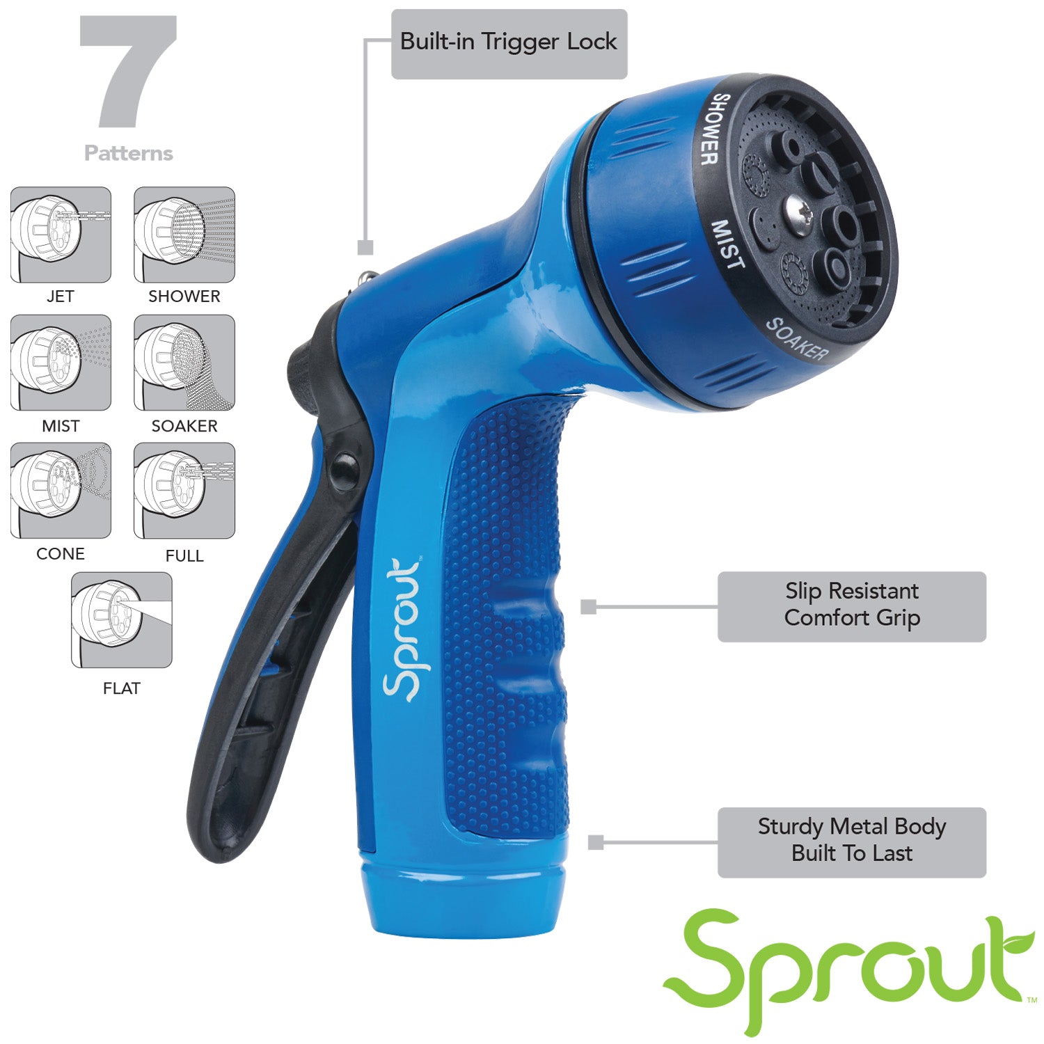 Sprout Rear-Trigger 7-Pattern Nozzle in Blue