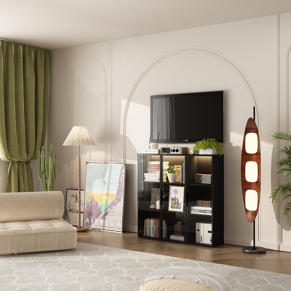 Large Modern Modular Storage Cabinet with Lighting Curio Display