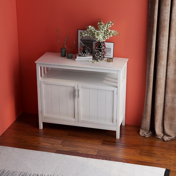 Wood Sideboard Storage Cabinet with Open Storage Shelf， Adjustable Shelf and Metal Handles