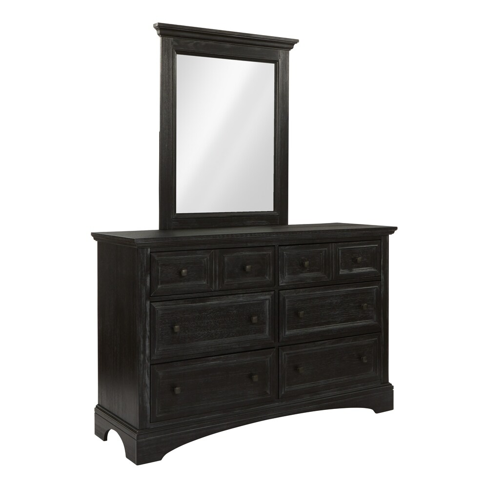 Farmhouse Basics 6 Drawer Dresser and Mirror Set in Rustic Black