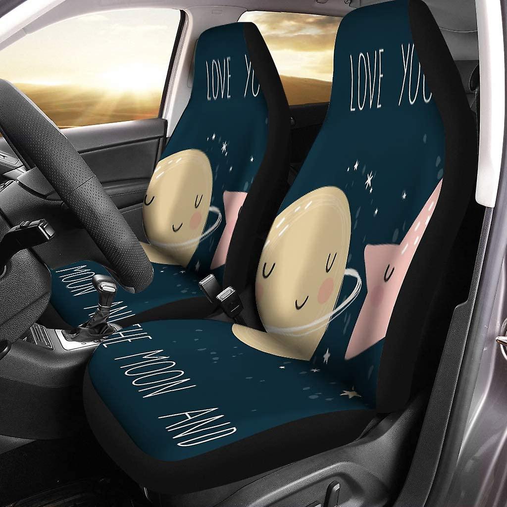 Set Of 2 Car Seat Covers Cute Cartoon Stars Comets And Planets I Love You Universal Auto Front Seats Protector Fits For Car，suv Sedan，truck