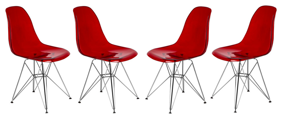 LeisureMod Cresco Molded Eiffel Side Chair  Set of 4  Transparent Red  CR19TR4   Midcentury   Dining Chairs   by GwG Outlet  Houzz