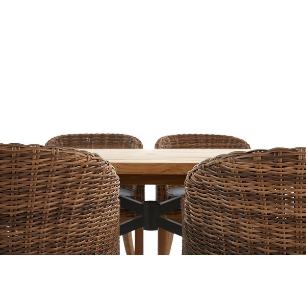 Winston Truss 7-Piece Natural Teak with Vintage Earth Weave Woven Side Chair and Teak Dining Table Dining Set -  - 32282758