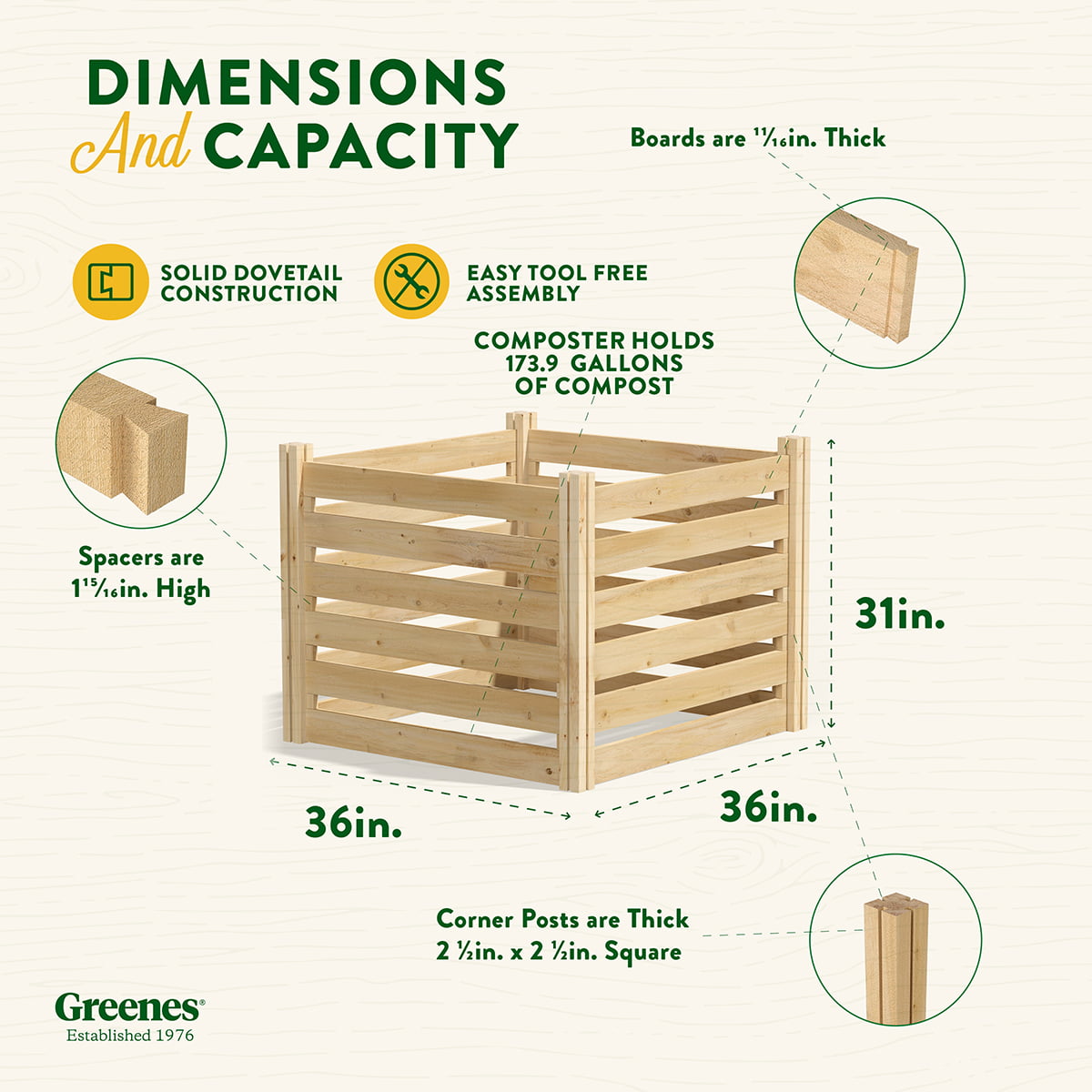 Greenes Fence 173.92 gal Beige Wood Multi-Stage Composting Bin