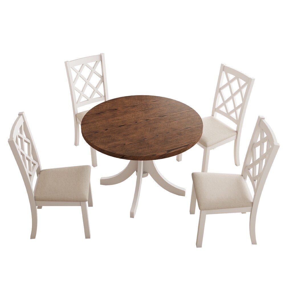 5 Piece Round Dining Table Set with Upholstered Chairs