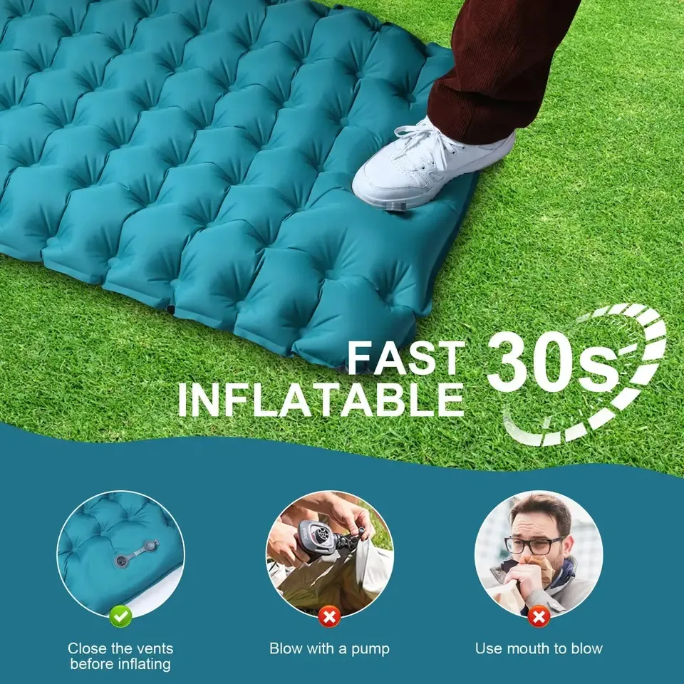 Hot Sale Foot Pressure Inflatable Camping Pads Inflating Sleeping Pad for Camping  Waterproof Camping Air Mattress with Pillow