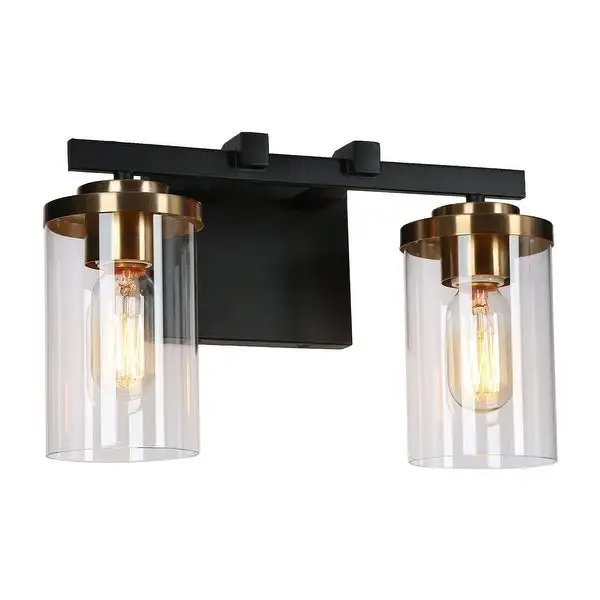 Modern Farmhouse 2-Light Black Gold Bathroom Vanity Light Glass Wall Lighting - 14