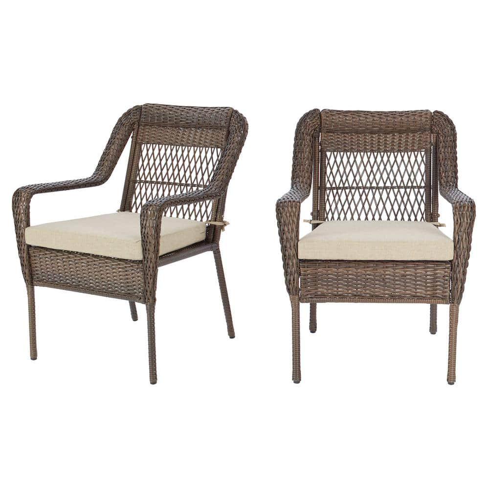 StyleWell Mix and Match Wicker Outdoor Patio Stationary Lounge Chair with Putty Tan Cushions