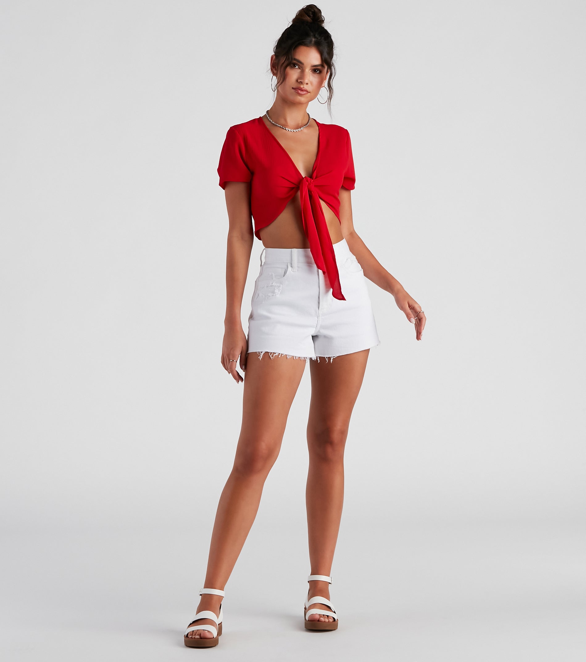 Total Keep Crepe Tie-Front Top