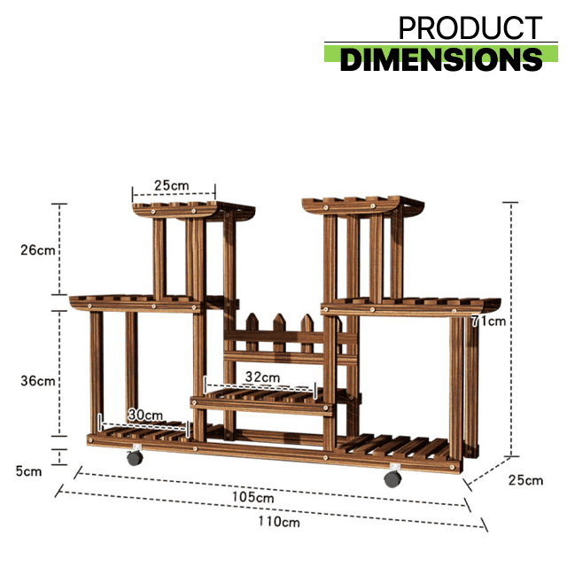 Magshion Wooden Plant Stand Rack with Wheels, 4 Tier Rolling Plant Flower Pots Holder Shelf Planter Display Shelving Unit for Patio Garden, Living Room, Corner Balcony, Brown