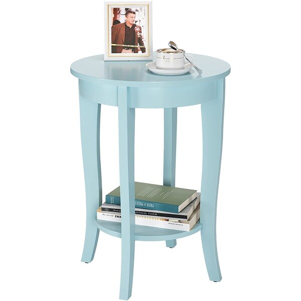 End Table Living Room Small Side Table with 2-Tier Storage Shelves，Round Bedside Tables