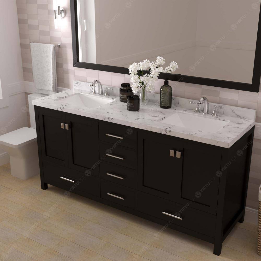 Virtu USA Caroline Avenue 72 in. W x 22 in. D x 35 in. H Double Sink Bath Vanity in Espresso with Quartz Top GD-50072-CMSQ-ES-NM