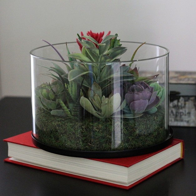 Mixed Succulent Artificial Arrangement In Round Glass Jar - Green/pink