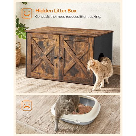 Feandrea Cat Litter Box Enclosure Litter Box Furniture Hidden with Removable Divider Indoor Cat House Rustic Brown and Black