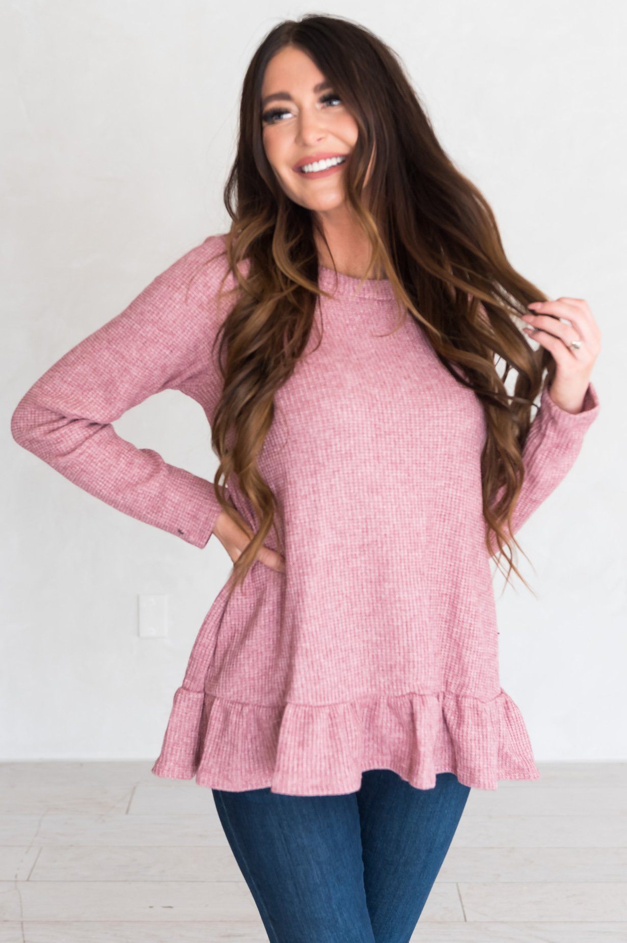 Lovely Sight Modest Ruffle Hem Top