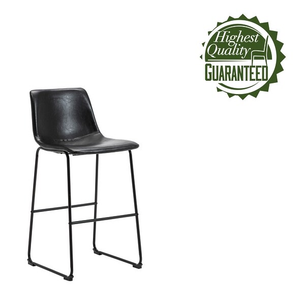 Porthos Home Enva Counter and Bar Stools Set of 2， PU Leather， Iron Sled Legs