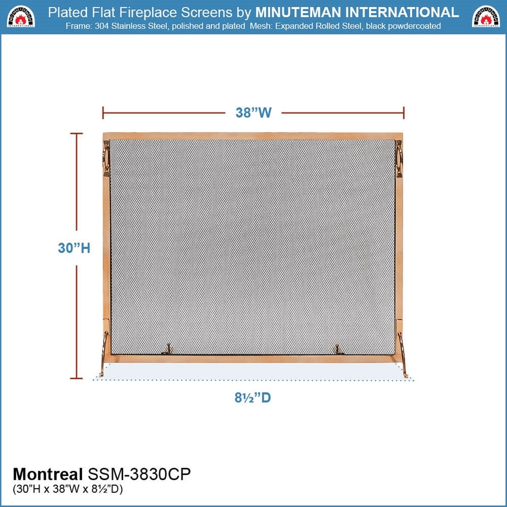 Minuteman International Montreal Modern Flat Fireplace Screen  38 Inch Long  Copper