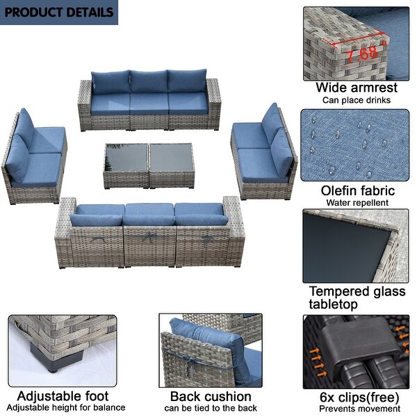 HOOOWOOO 12Piece Outdoor Patio Furniture Modular Wide Armrest Sectional Sofa Set