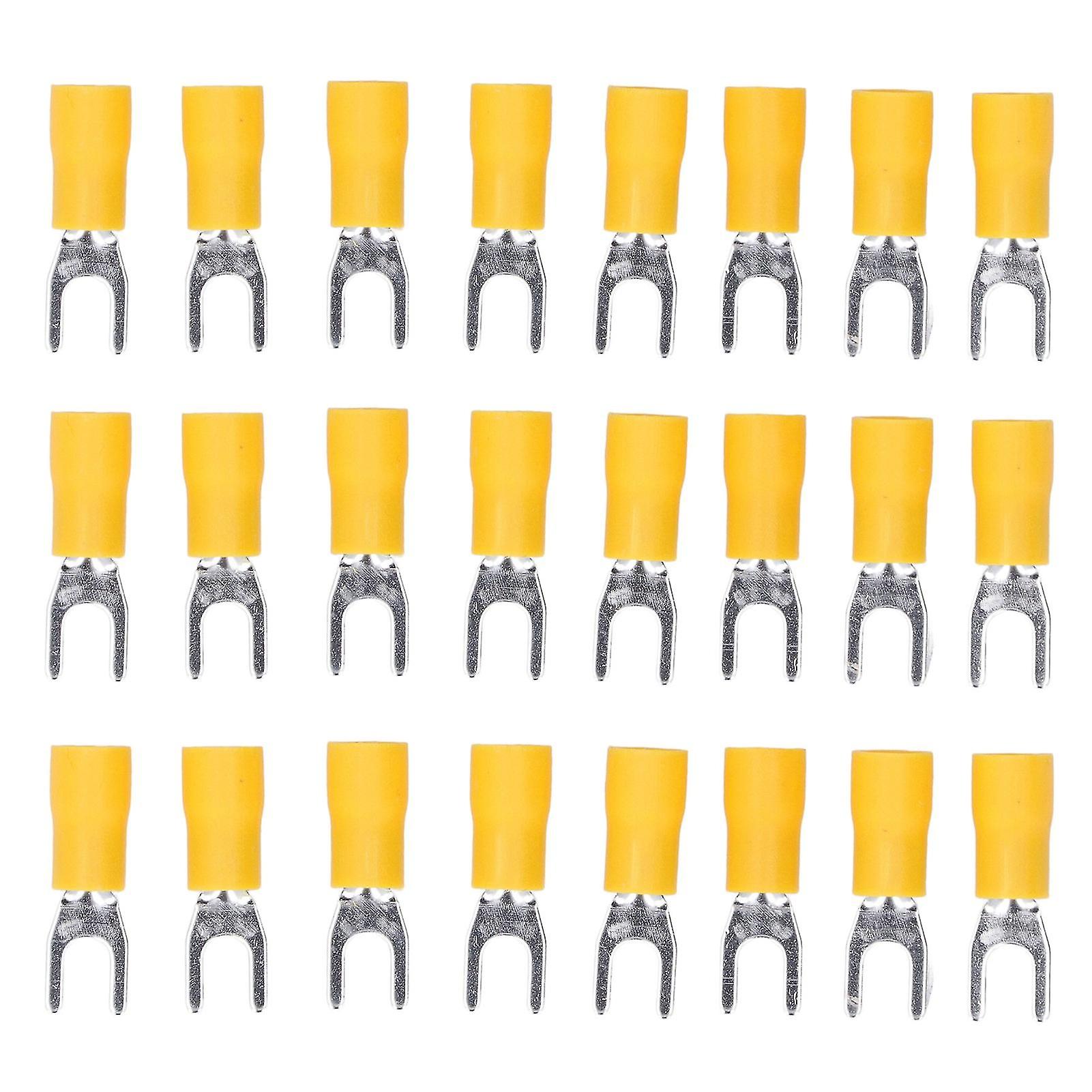 50Pcs Fork Terminals Insulated Spade U Type Wire Connector 12‑10AWG Cable Crimp SV5.5‑4 Yellow