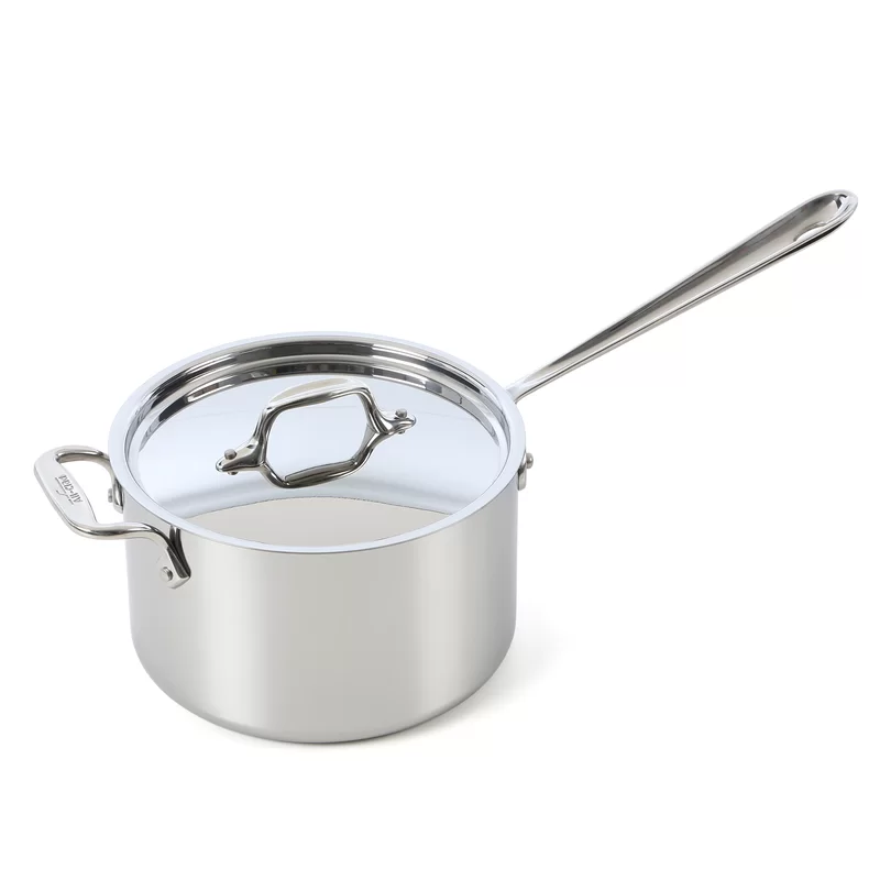 All-Clad 4204 with loop Stainless Steel Tri-Ply Bonded Dishwasher Safe Sauce Pan with Loop Helper Handle and Lid Cookware， 4-Quart， Silver