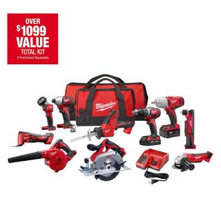 MW M18 18V Lithium-Ion Cordless Combo Kit (10-Tool) with (2) Batteries Charger and (2) Tool Bags 2695-10CX