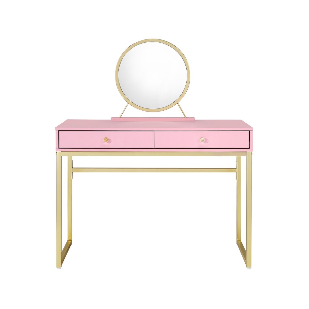 Gold Finish Vanity Desk with Mirror and Jewelry Tray