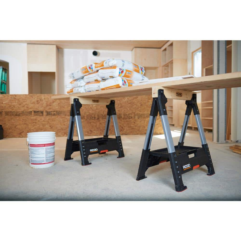 RIDGID 32 in. Polypropylene Folding Sawhorse with Adjustable Metal Legs 230710