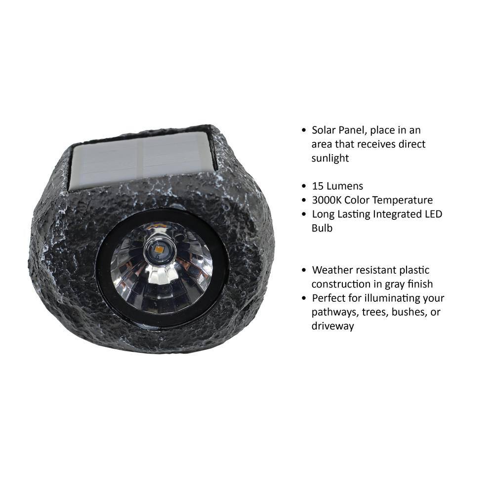 Hampton Bay 15 Lumens Gray Solar Integrated LED Outdoor Mini Rock Spotlight with Adjustable Lamp Head 92360-809