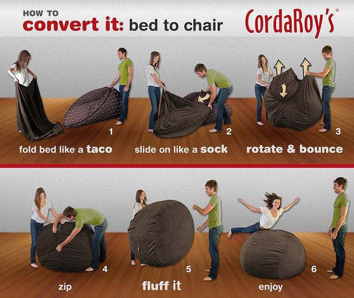 CordaRoy's Convertible Corduroy King Size Bean Bag Chair, Espresso